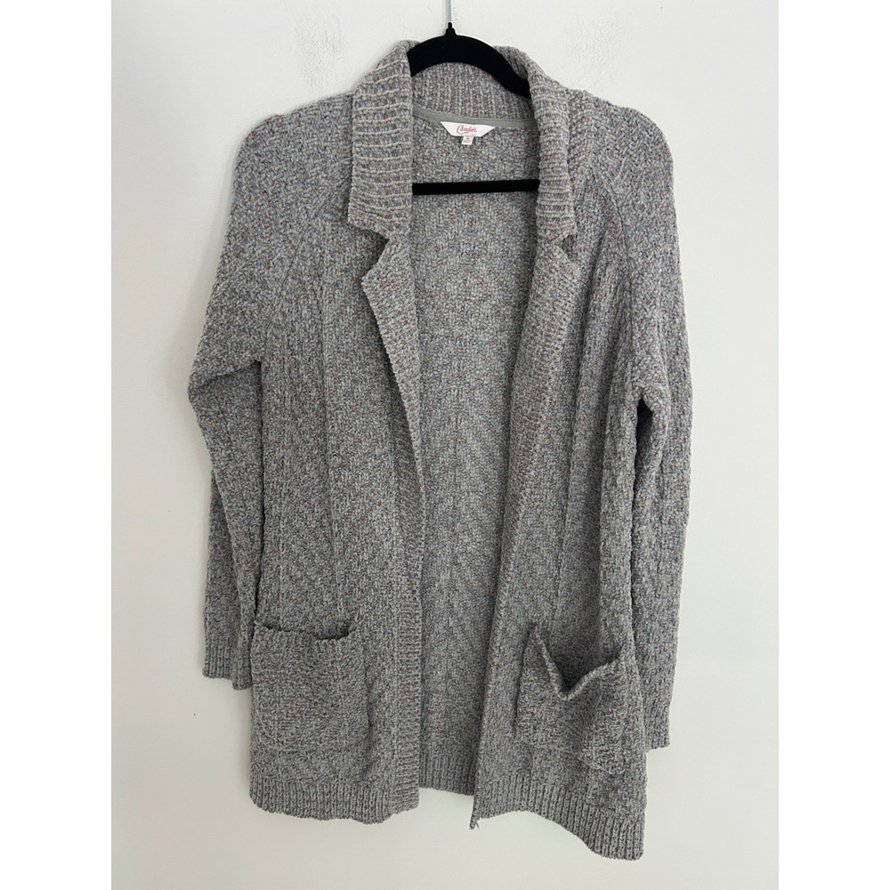 Candies Grey Chenille Metallic Rainbow Tinsel Open Cardigan Sweater Women Medium